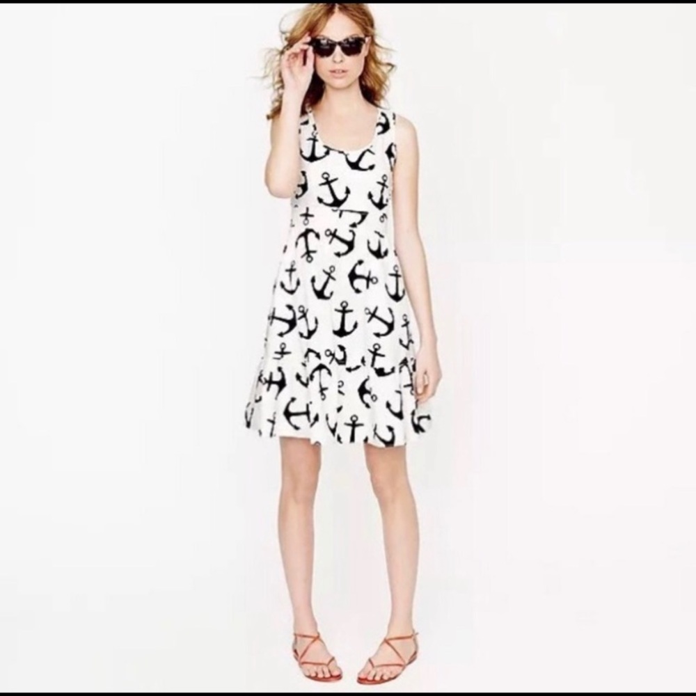 J.Crew NWT sz 4 soft white/navy anchor print dress